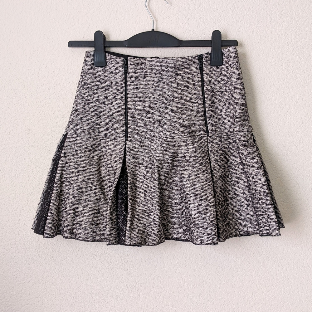 Robert Rodriguez Tweed Zip Flip Skirt Wool Mini Pleated Skirt Gray